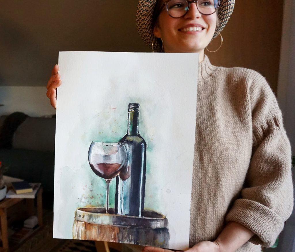 Aquarell Kunstwerk Rotwein 