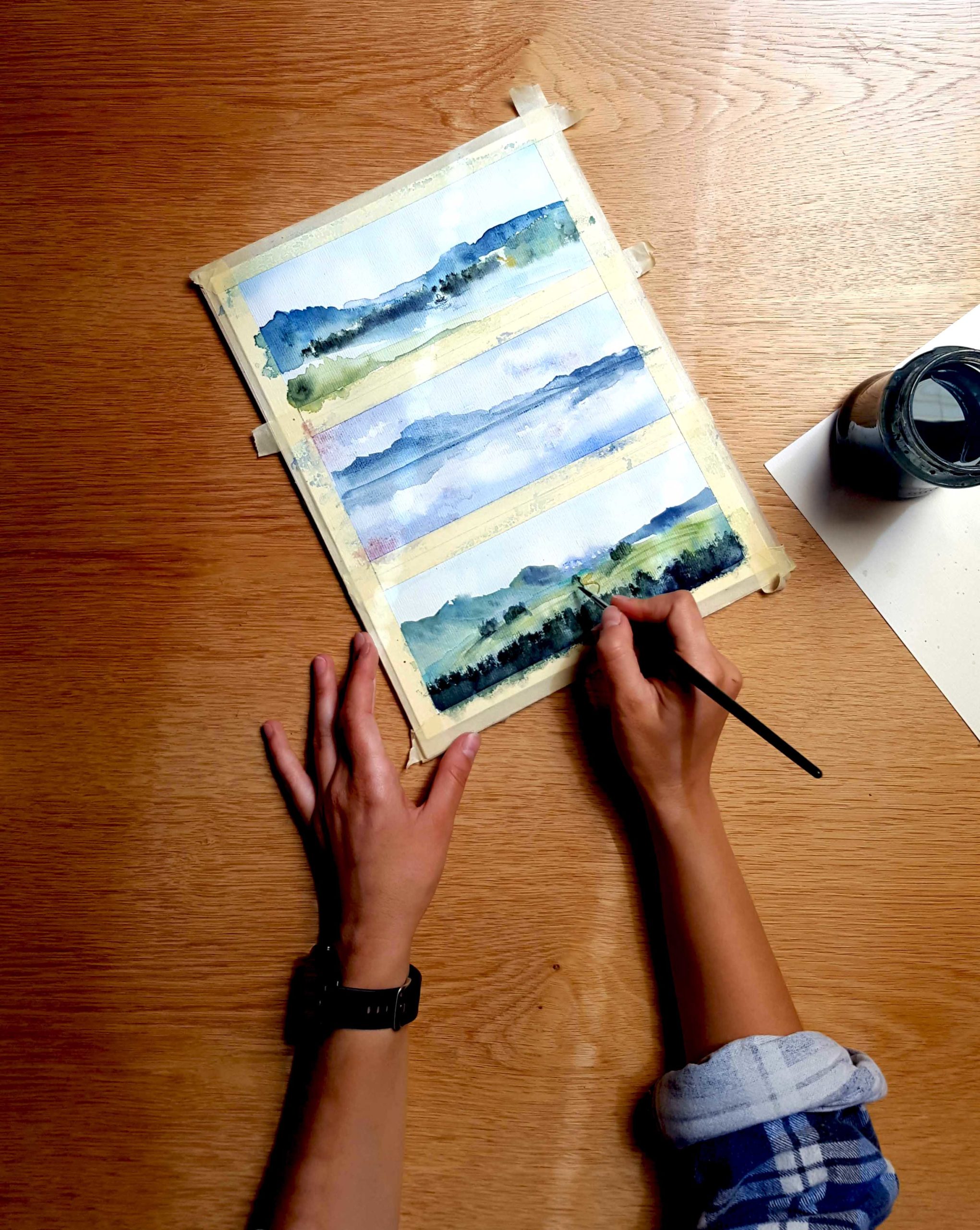 How to Paint Mountains and Lakes in Watercolor - Time Lapse